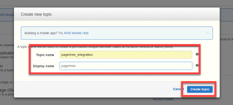 New SNS topic form.